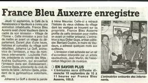 France bleu Auxerre enregistre